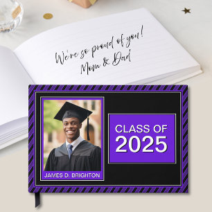 Purple & Black Photo Graduation Guest Book