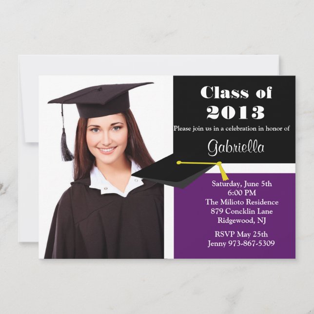 Purple & Black Photo Graduation Invitation (Front)