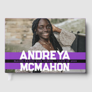 Purple & Black Photo Graduation Personalised Guest Book
