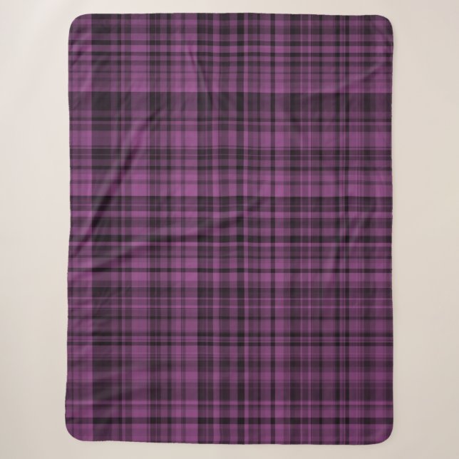 Purple Black Plaid Chequered Pattern  Sherpa Blanket (Front)