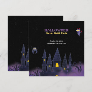 Purple Black Playful Fun Halloween (Rectangle) Invitation