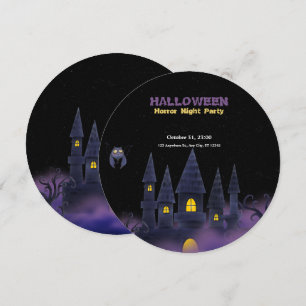 Purple Black Playful Fun Halloween ( sm. circle) Invitation