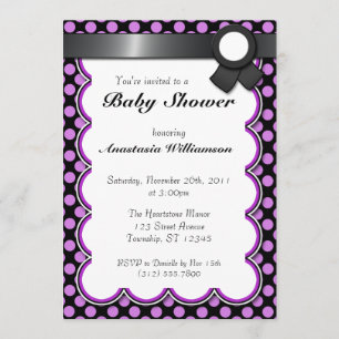 Purple & Black Polka Dot Baby Shower Invitation