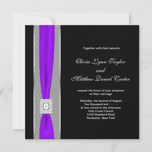 Purple Black Purple Bow Wedding Invitation (Front)