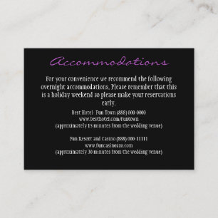 Purple & Black Reception Accommodation Cards