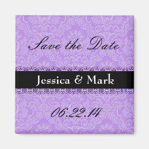Purple & Black Save Date Damask Wedding Magnet