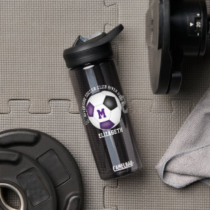 Purple black school club colours custom soccer water bottle