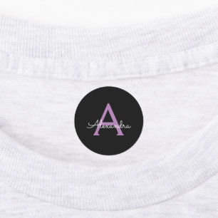 Purple Black Script Girly Monogram Name