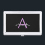Purple Black Script Girly Monogram Name Business Card Holder<br><div class="desc">Black and Purple Simple Script Monogram Name Business Card Holder. This makes the perfect sweet 16 birthday,  wedding,  bridal shower,  anniversary,  baby shower or bachelorette party gift for someone that loves glam luxury and chic styles.</div>