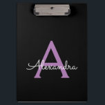 Purple Black Script Girly Monogram Name Clipboard<br><div class="desc">Black and Purple Monogram Name Planning Clipboard. This makes the perfect sweet 16 birthday,  wedding,  bridal shower,  anniversary,  baby shower or bachelorette party gift for someone that loves glam luxury and chic styles.</div>