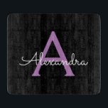Purple Black Script Girly Monogram Name Cutting Board<br><div class="desc">Black and Purple Simple Script Monogram Name Cutting Board. This makes the perfect graduation,  birthday,  wedding,  bridal shower,  anniversary,  baby shower or bachelorette party gift for someone that loves glam luxury and chic styles.</div>