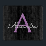 Purple Black Script Girly Monogram Name Cutting Board<br><div class="desc">Black and Purple Simple Script Monogram Name Cutting Board. This makes the perfect graduation,  birthday,  wedding,  bridal shower,  anniversary,  baby shower or bachelorette party gift for someone that loves glam luxury and chic styles.</div>