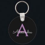 Purple Black Script Girly Monogram Name Key Ring<br><div class="desc">Black and Purple Simple Script Monogram Name Keychains (Key Chain). This makes the perfect sweet 16 birthday,  wedding,  bridal shower,  anniversary,  baby shower or bachelorette party gift for someone that loves glam luxury and chic styles.</div>