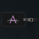 Purple Black Script Girly Monogram Name Luggage Tag<br><div class="desc">Black and Purple Monogram Add your own Name Script Luggage Bag Tag The bag tag makes the perfect sweet 16 birthday,  wedding,  bridal shower,  baby shower or bachelorette party gift for someone decorating her room in style.</div>