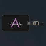 Purple Black Script Girly Monogram Name Luggage Tag<br><div class="desc">Black and Purple Monogram Add your own Name Script Luggage Bag Tag The bag tag makes the perfect sweet 16 birthday,  wedding,  bridal shower,  baby shower or bachelorette party gift for someone decorating her room in style.</div>
