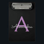 Purple Black Script Girly Monogram Name Mini Clipboard<br><div class="desc">Black and Purple Name Planning Clipboard. This makes the perfect sweet 16 birthday,  wedding,  bridal shower,  anniversary,  baby shower or bachelorette party gift for someone that loves glam luxury and chic styles.</div>