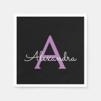Purple Black Script Girly Monogram Name