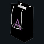 Purple Black Script Girly Monogram Name Small Gift Bag<br><div class="desc">Black and Purple Simple Script Monogram Name Gift Bag. This makes the perfect sweet 16 birthday,  wedding,  bridal shower,  anniversary,  baby shower or bachelorette party gift bag for someone that loves glam luxury and chic styles.</div>