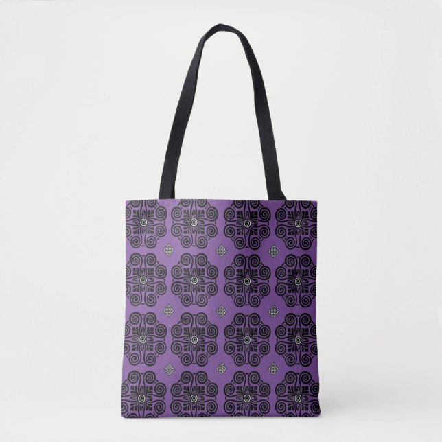 Purple & Black Scroll Medallion Tote Bag (Front)