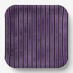 PURPLE BLACK SILVER HALLOWEEN STRIPES PAPER PLATE
