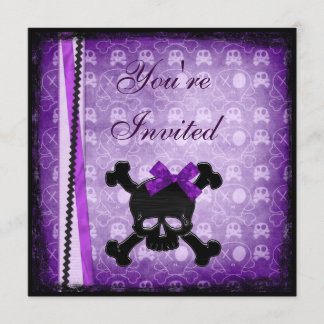 Purple & Black Skulls Ribbon & Glitter Invites