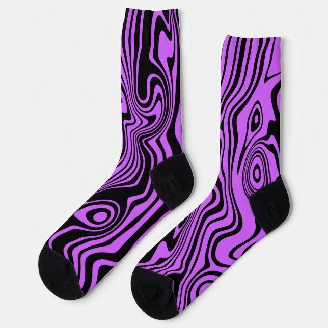 Purple Black Socks Abstract Waves Custom Colours (Left)