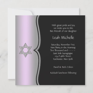 Purple Black Star of David Bat Mitzvah Invitation
