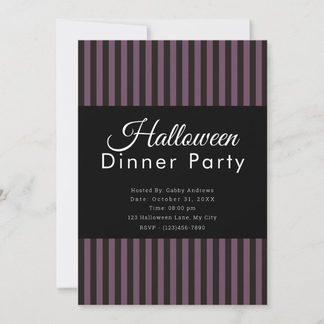 Purple & Black Striped Halloween Dinner Party Invitation (Front)