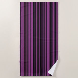 Purple Black Stripes Beach Towel