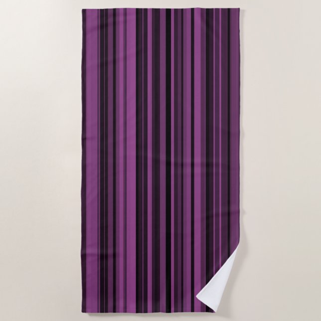 Purple Black Stripes Beach Towel (Front)