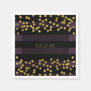 Purple & Black Stripes Gold Faux Foil Dots Napkin