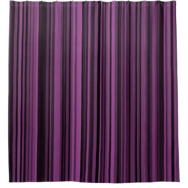 Purple Black Stripes Pattern Shower Curtain (Front)
