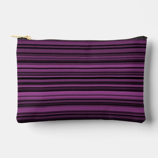 Purple Black Stripes Pattern Small Accessory Pouch (Front)