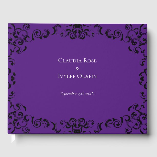Purple & Black Swirl Gothic Wedding Guest Book (Front)