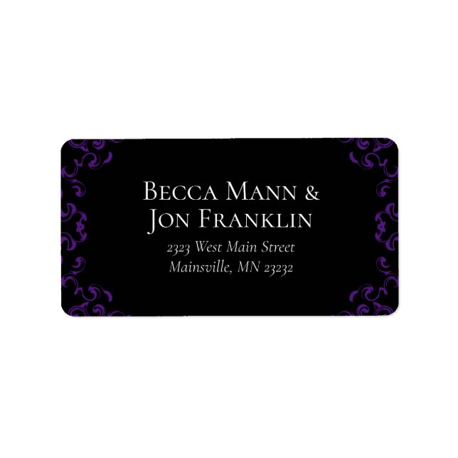 Purple & Black Swirl Gothic Wedding Label (Front)