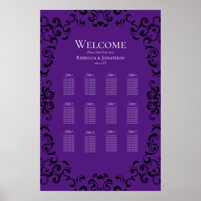 Purple & Black Swirl Gothic Wedding Poster (Front)