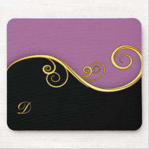 Purple-black Swirl with Initial Mouse Pad