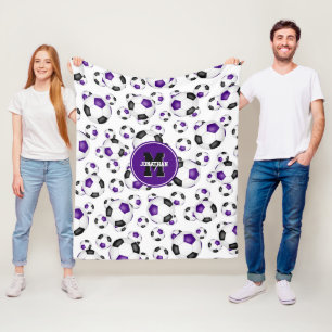 purple black team colors soccer balls pattern fleece blanket