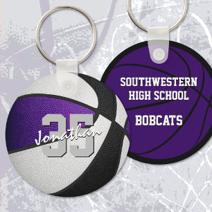 purple black team colours boys girls basketball key ring