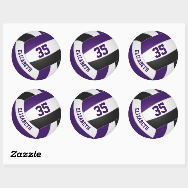 purple black team colours boys girls volleyball classic round sticker (Sheet)