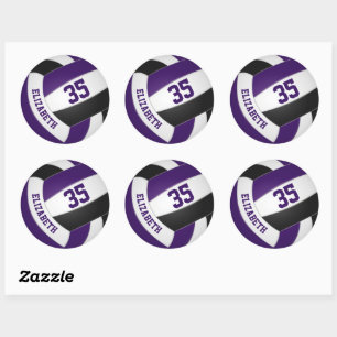purple black team colours boys girls volleyball classic round sticker