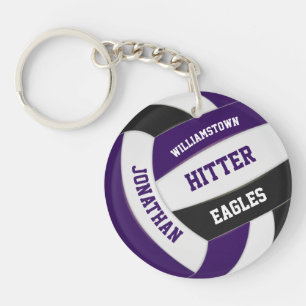 purple black team colours personalised volleyball key ring
