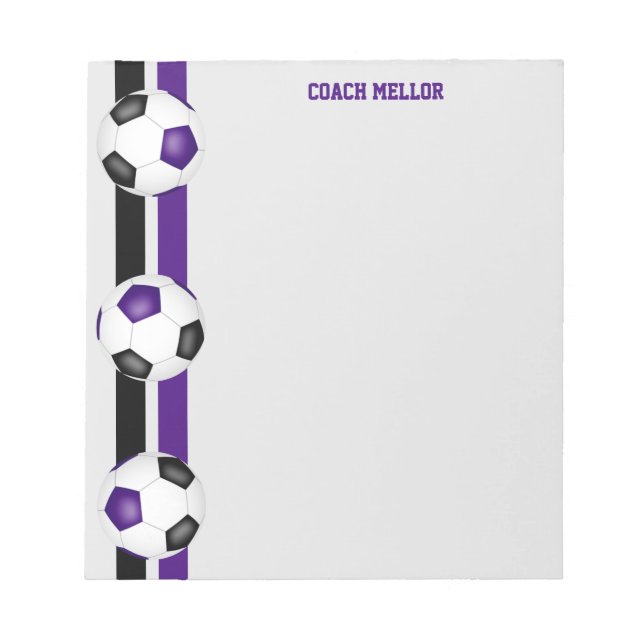 purple black team colours soccer coach custom notepad (Front)