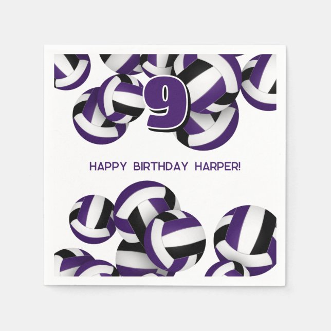 purple black team colours volleyball kids sports napkin (Front)