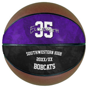 Purple black team name end of season keepsake basketball
