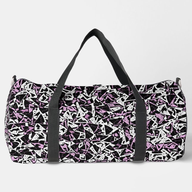 Purple Black Triangle Pattern Large Duffle Bag (Front)