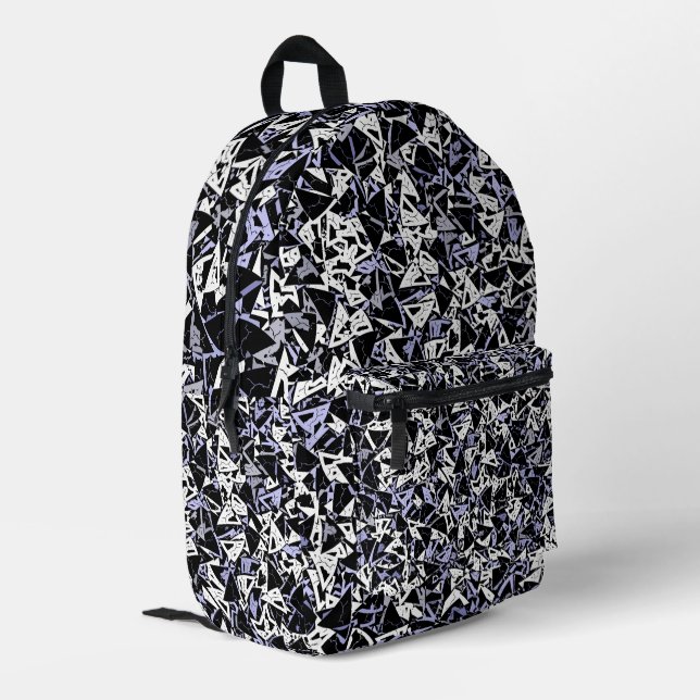 Purple Black Triangle Pattern Printed Backpack (Back Corner Left)