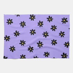 Purple Black Tropical Floral Botanical Spring  Tea Towel