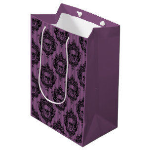 Purple & Black Victorian Skulls Pattern Halloween Medium Gift Bag