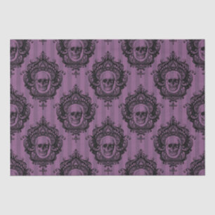 Purple & Black Victorian Skulls Pattern Halloween Tissue Paper